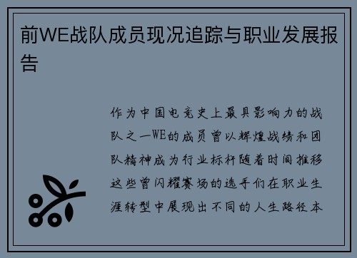 前WE战队成员现况追踪与职业发展报告